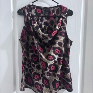 Metaphor Black and Pink Leopard Print Cowl Neck Blouse